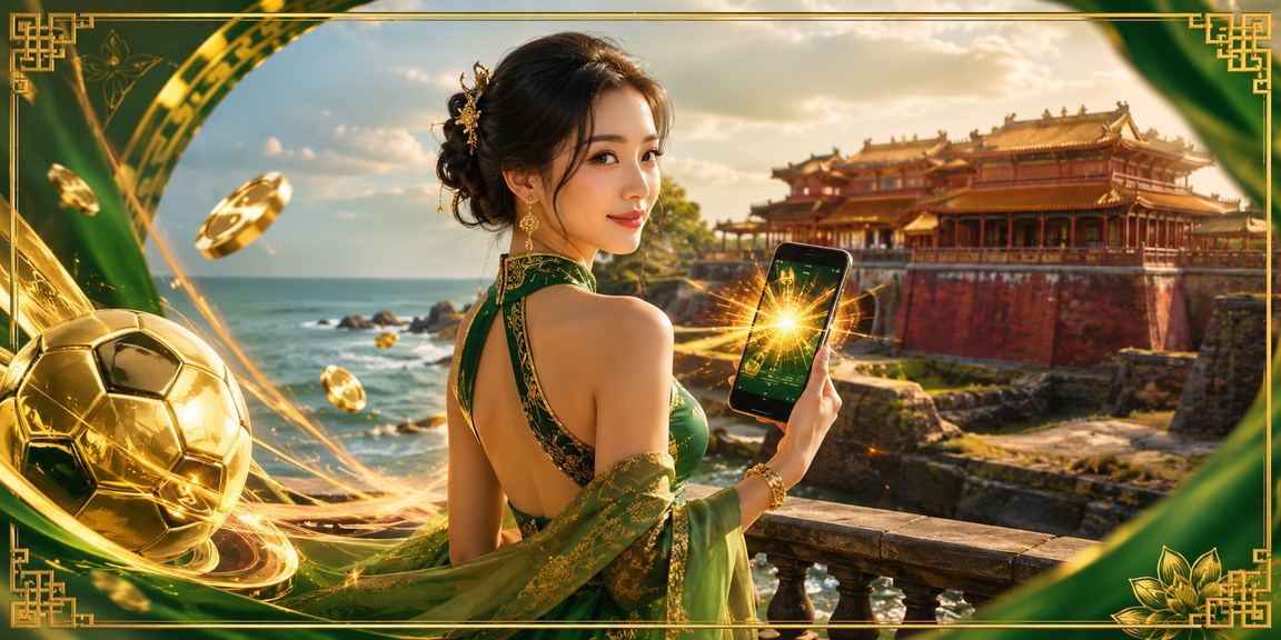 Người dùng chơi casino mobile trên bãi biển Huế với điện thoại trong tay
